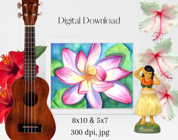 Zen Lotus, Downloadable Print jpg, Hawaiian Decor, wall art, tropical flower, digital download, printable, digital art print, hawaii oahu