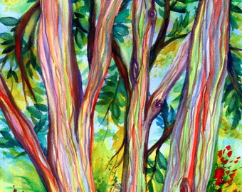 Rainbow Eucalyptus Tree, Hawaiian Trees, Kauai Art, Hawaii Wall Decor, Hawaii Paintings, Kauai Art, Tropical Wall Art