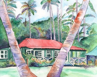 Kauai Plantation Cottage, Kauai art print, Kauai painting, Waimea Plantation Cottages, Tropical House, Hawaiian Vacation, Hawaii art