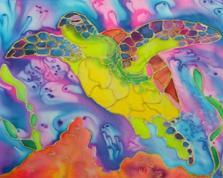 Sea Turtle print, Turtle art, Whimsical Turtle, Swimming Turtle, Green