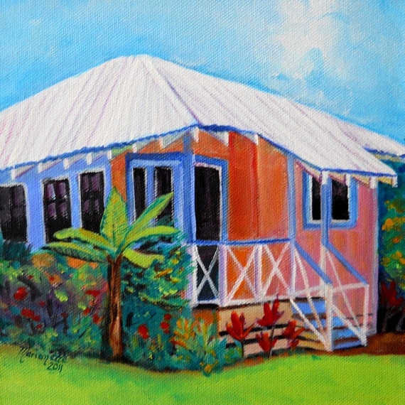 Waimea Cottage, Square Art Print, Kauai art,  Plantation House, Waimea Plantation Cottages, Tropical House, Hawaiian Art,