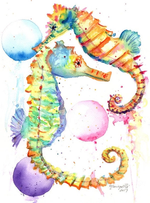 Seahorse Decor, Seahorse Print, Seahorse Watercolor,  Hawaii art, sea horse painting, ocean art, under the sea, kids room art, ocean life