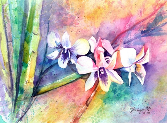 Orchid Print, Orchid Art, Tropical Flowers, Kauai Art, Hawaiian Painting, Colorful Orchids, Hawaii Decor, Rainbow, Hawaiian design, Aloha