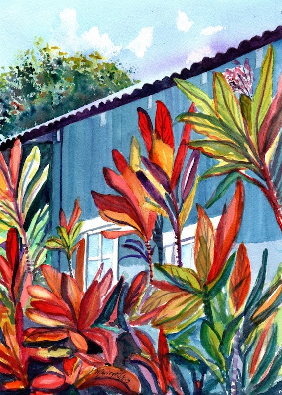 kauai plantation house art print tropical cottages prints hawaiian paintings marionette taboniar kauai art galleries hanapepe towne