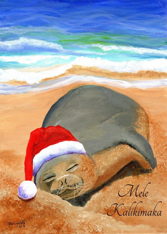 Hawaiian Christmas Card, Mele Kalikimaka, Hawaiian Monk Seal, DIY Christmas cards,  Hawaii Christmas, Xmas Card, Christmas PDF, Printable