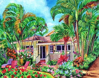 Baby Beach Bungalow, Poipu Vacation House, Kauai Plantation Cottage, Kauai Print, Kauai Painting, Kauai Decor, Hawaiian Art, Hawaii Artist