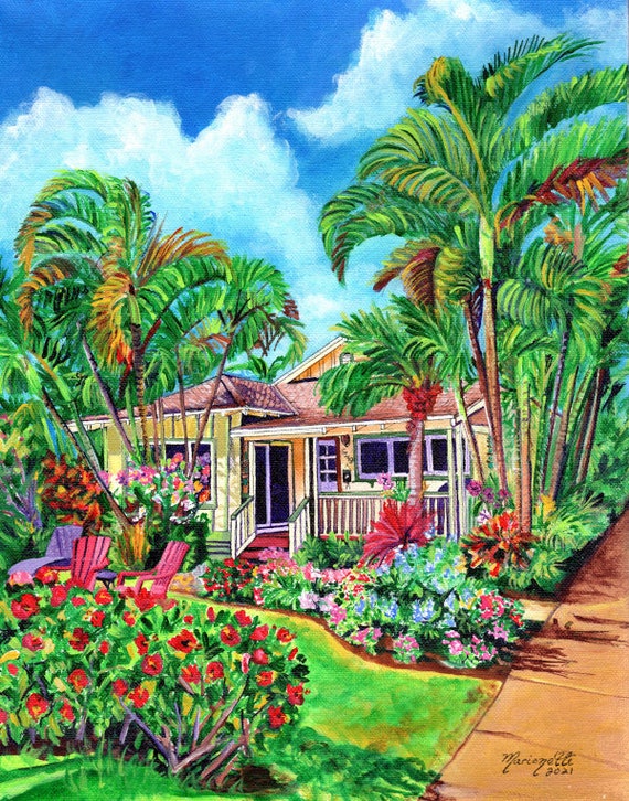 Baby Beach Bungalow, Poipu Vacation House, Kauai Plantation Cottage, Kauai Print, Kauai Painting, Kauai Decor, Hawaiian Art, Hawaii Artist