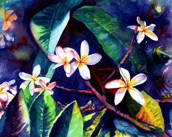 plumeria art print frangipani hawaiian lei flowers plumerias hawaii decor kauai art gallery paintings oahu maui  hawaiian painting aloha