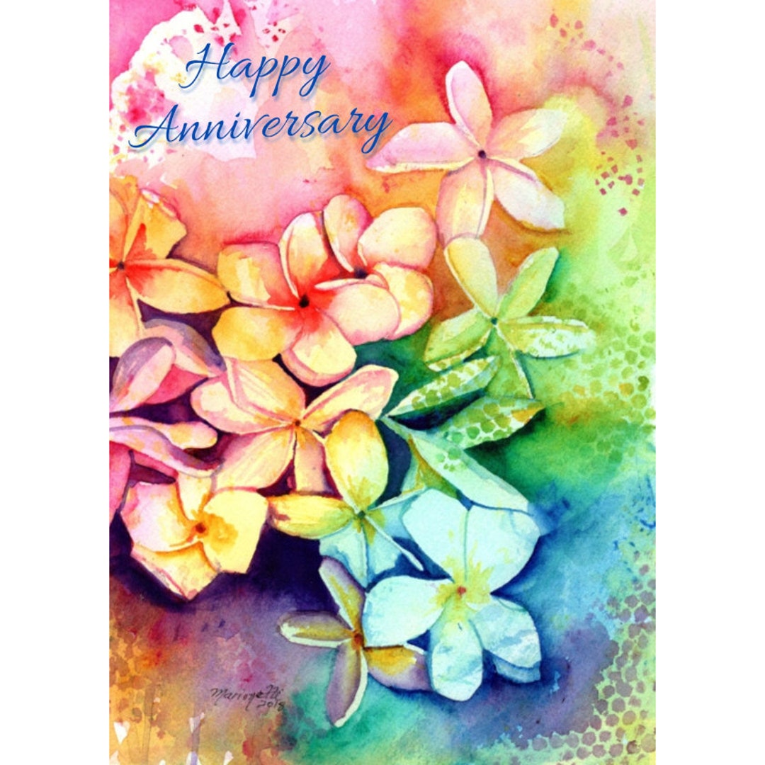 DIY Happy Anniversary Plumeria Card, Printable, Tropical