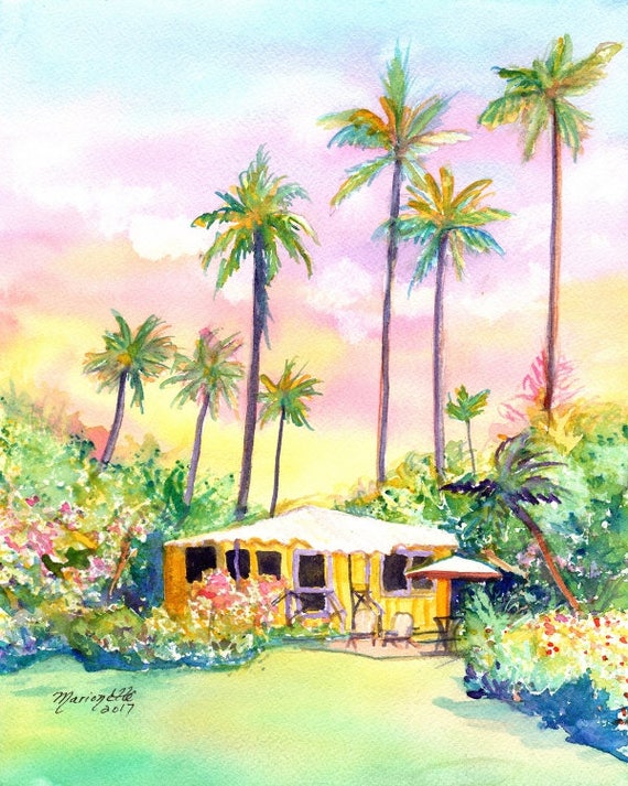 Yellow Kauai Cottage prints from Kauai Hawaii yellow house tropical Kauai art prints Hawaiian decor Hawaii art fine art gallery