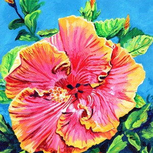 Hawaii Hibiscus, Pink Yellow Orange Hibiscus, Hibiscus Print, Hibiscus Art, Tropical Flower art, Hawaiian Hibiscus, Hawaiiana