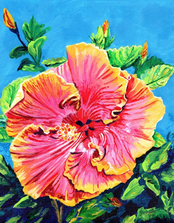Little Red Fashion Perfume Bottle & Hibiscus - Canvas Print Wall Art by Pomaikai Barron ( Floral & Botanical > Flowers > hibiscuses art) - 12x8 in