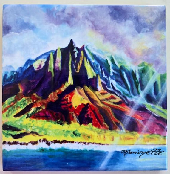 Na Pali Coast Ceramic Tile, Kauai Hawaii Art by Marionette, Trivet