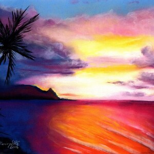 Hanalei Bay, Kauai Art, Kauai Art Prints, Hanalei Sunset Print, Kauai Paintings, Kauai North Shore Art, Hawaiian Sunset, Kauai Beach Art