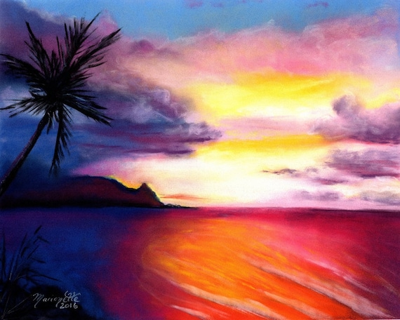 Hanalei Bay, Kauai Art, Kauai Art Prints, Hanalei Sunset Print, Kauai Paintings, Kauai North Shore Art, Hawaiian Sunset, Kauai Beach Art