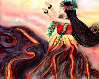 Large Art Print, Madame Pele, Goddess of Fire, 16x20 18x24