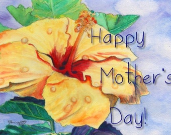 Carte de fête des mères, téléchargement immédiat, téléchargement numérique, fête des mères, carte Hibiscus, téléchargement PDF, cartes de fête des mères hawaïennes, maman d'Hawaï