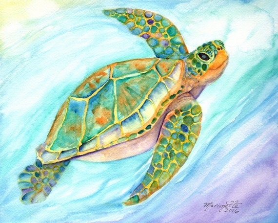 Turtle art prints baby shower gift beach decor nursery wall art ocean turtles sea turtle painting  honu beach cottage decor