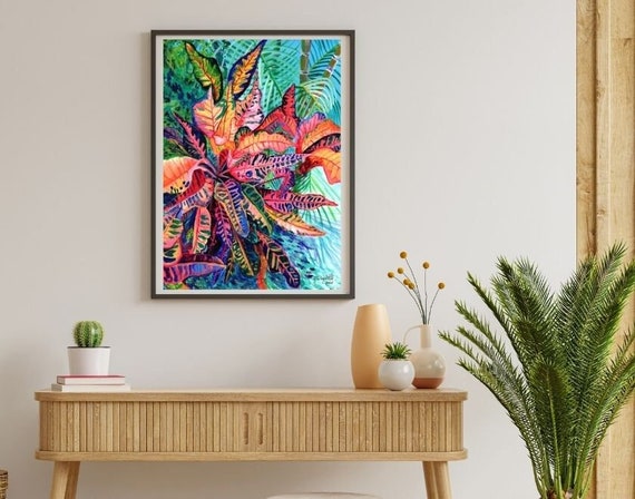 Croton Plant, Large Art Print, 16x20 18x24 24x30, Hawaiian Art, Kauai Decor, Hawaii Print, Colorful Croton Leaves, Tropical Plant