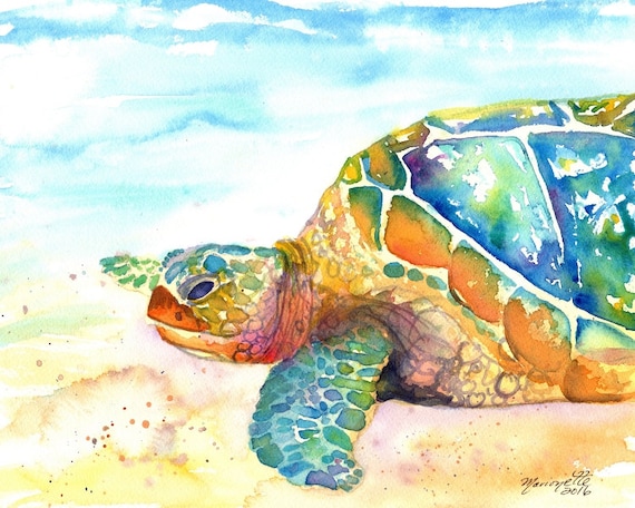 Turtle Fine Art Print  - Kauai Art - Hawaiian Honu Painting - Childrens Wall Art - Ocean Sea Decor - Sea Turtle Prints - Beach Art