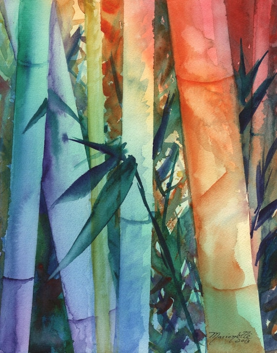 Bamboo art prints, rainbow bamboo, colorful paintings, Kauai Maui Hawaii art, Japanese bamboo, asian zen, whimsical bamboo, Oriental art