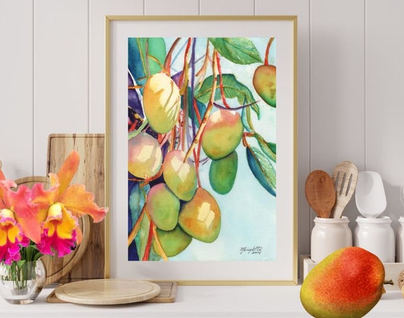 Large Art Print, Mango, Mangoes, 16x20 18x24 24x30, Hawaiian Art, Kauai Decor, Hawaii Prints, Tropical Fruit, Hawaiian Fruit, Mango Tree