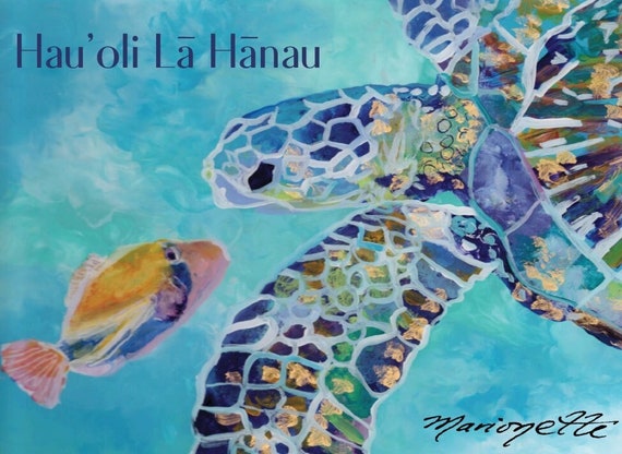 Hawaii Birthday Card, Sea Turtle, Humu fish, under the sea, Hawaiian Happy Birthday, Hauoli La Hanau, Printable, DIY Greeting Card, PDF 5x7