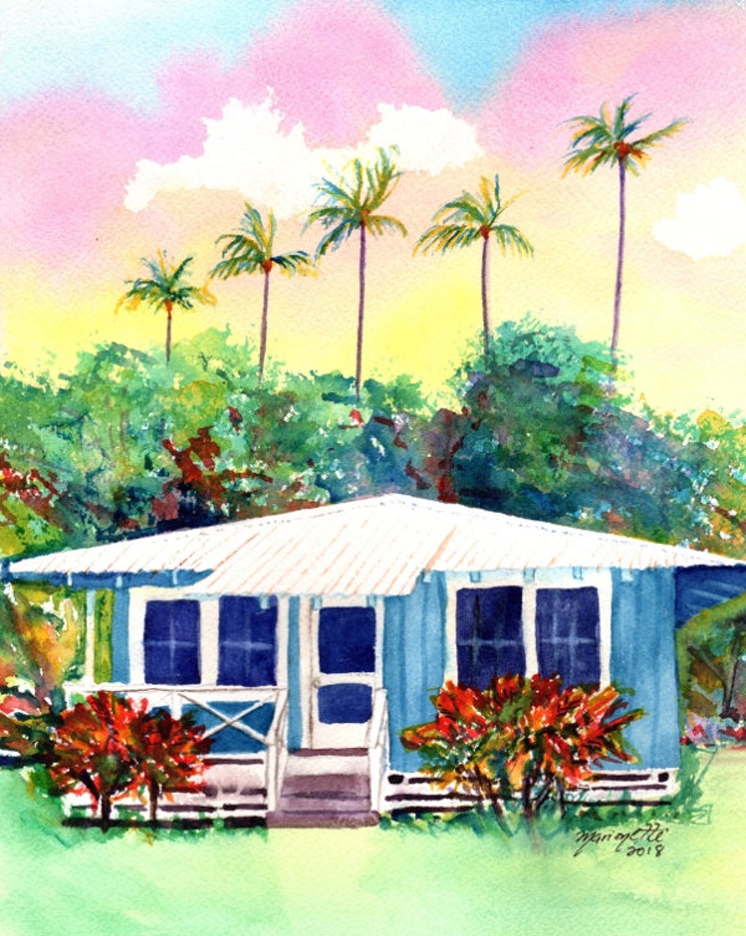 Decoración de Hawái, arte de casas de plantación, pintura de Kauai,  impresión de arte de Hawái, arte tropical, cabaña de plantación antigua,  arte de Kauai - Etsy México, image size:1080x1354