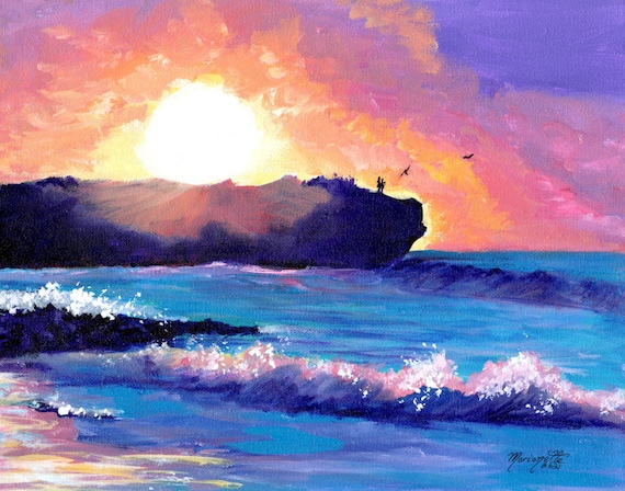 Shipwrecks Beach Kauai Sunrise, Kauai Seascape, Hawaiian seascape, hawaii art, Kauai decor, Kauai art print, Kauai artist, made in Hawaii