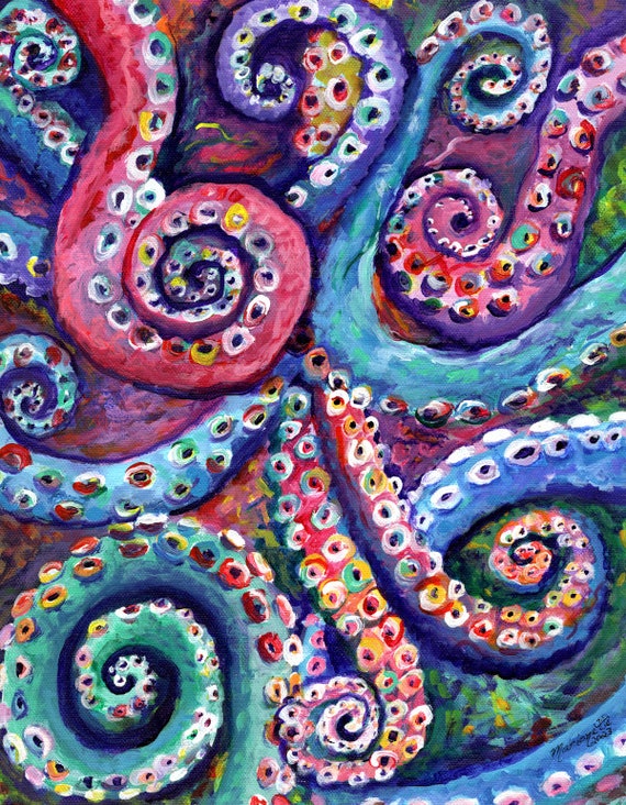 Tako Octopus, Original Acrylic Painting, Hawaii Art, Abstract Ocean Life, Rainbow Octopus, Kids Room, Kauai Artist, Hawaiian Decor Tentacles