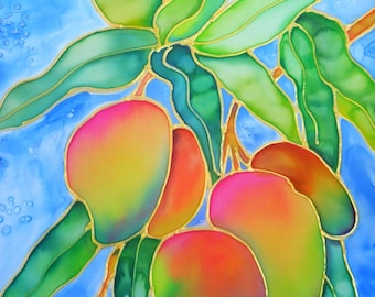 Mango art, Hawaiian Mangoes, Mango print, Hawaiian fruit, Hawaii art, Hawaiian painting, Kauai art, tropical fruit, colorful mangoes