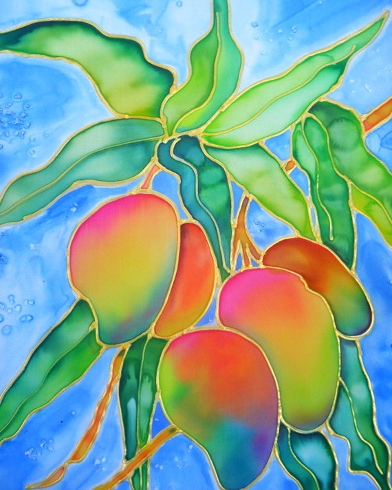 Mango art, Hawaiian Mangoes, Mango print, Hawaiian fruit, Hawaii art, Hawaiian painting, Kauai art, tropical fruit, colorful mangoes