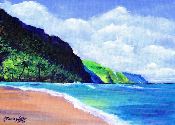 Kee Beach 3 Art Print  5x7 from Kauai Hawaii green teal blue sand beach ocean sand Kauai art Hawaiian prints end of the road beach