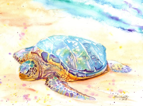 Sea Turtle Print,  Kauai Art, sea turtle, Hawaii art, turtle painting, ocean art, Hawaii painting, tropical art, turtle print, Hawaii decor