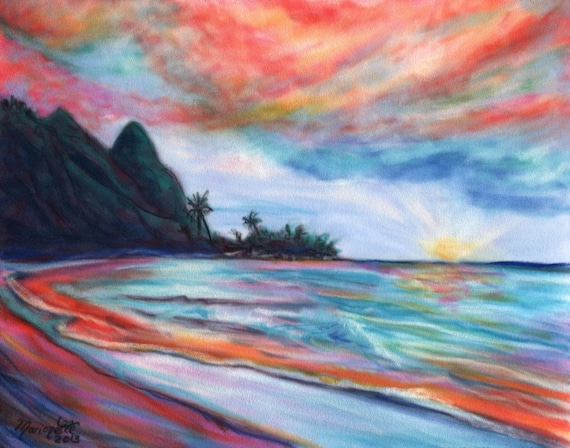 Kauai Sunset print,  Bali Hai,  Kauai art, Hawaiian seascape, Ocean Sunsets, tropical sunsets, Hawaii art