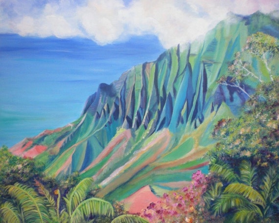 Kalalau Trail, Kalalau Valley Print, Hawaii Art Print, Kauai Painting, Kauai Art, Hawaii Wall Art, Tropical Print, Hawaii Painting, Kokee