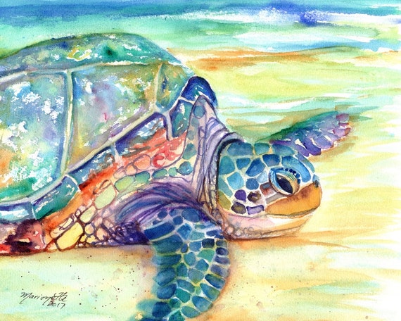 Sea Turtle Fine Art Print,  Kauai Art, Turtles, Hawaiian Honu Paintings, Childrens Wall Art, Ocean Sea Decor, Animal Prints, Beach Art