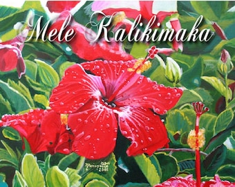 Hawaii Christmas, Mele Kalikimaka Card, Red Hibiscus Christmas, Xmas Cards, DIY Christmas Cards, Printable Christmas Card, Hawaiian Holiday