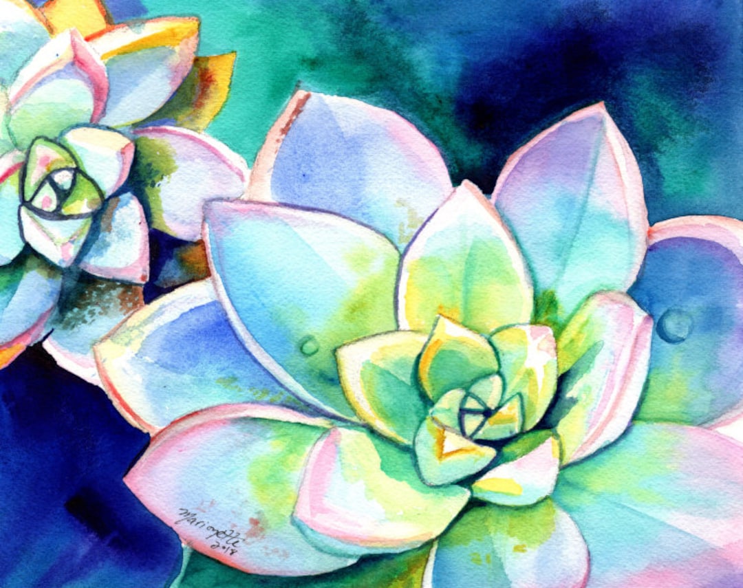 Blue Green Succulent Wall Art Print - Etsy