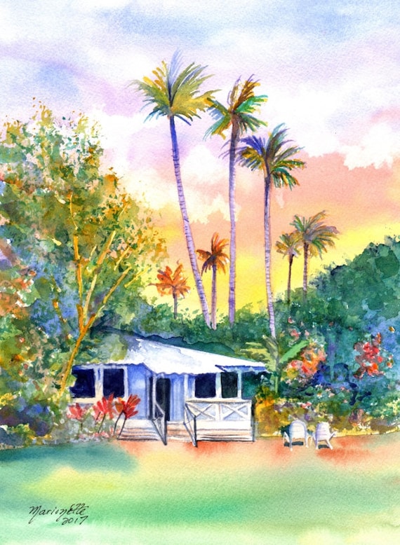 Cottage Paintings, Kauai Art, Kauai Art Print, Blue Cottage, Hawaiian Art,  Tropical House, Hawaiian Decor, Plantation House, Waimea Town -  Canada