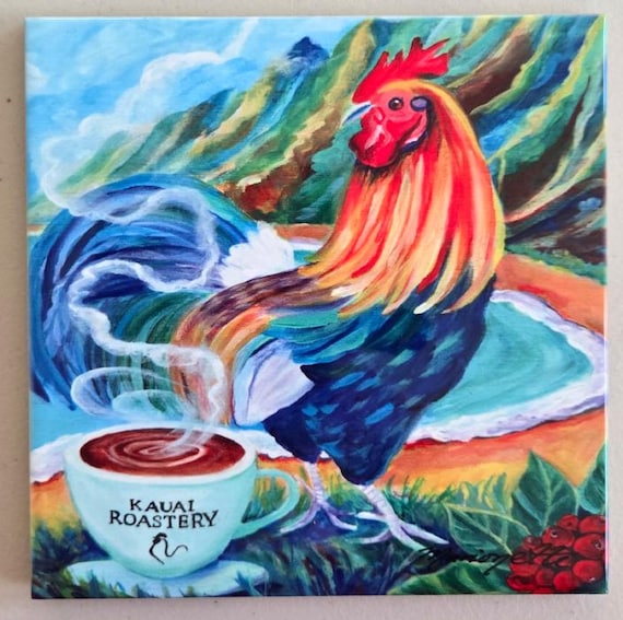 Good Morning Kauai Ceramic Tile, Kauai Hawaii Art by Marionette, Trivet