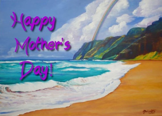 Mother's Day Card, Kauai Moms, Happy Mother's Day, Moms Day, Mothers Day, Polihale, Tropical Beach Cards, 5x7 pdf, Hawaii Mothers Day, beach