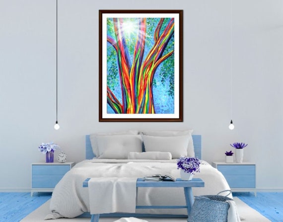 Rainbow Eucalyptus Tree of Life, Kauai Art Print, Hawaii Wall Art, Hawaiian Art, Tropical Painting, Colorful Tree Bark, Eucalyptus deglupta
