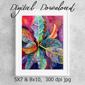 Croton Print, Printable Wall Art, Downloadable Art, Poster Art, DIY Prints, Hawaiian Art, Colorful Croton Leaves, Kauai Art, Print on Demand