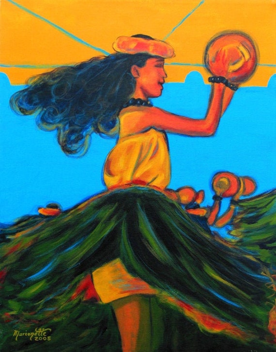 Hula Girls, Hula Art, Hula Paintings, Hula print, Hawaiian Paintings, Hawaii art, Hawaiian art, Kauai art, Hawaii print, Aloha art