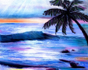 Hawaiian Sunset Print - Ocean Art Print - Kauai Beach Art - Hawaiian Sunset - Kauai Art Prints - Hawaii Seascape Art - Hawaii Decor