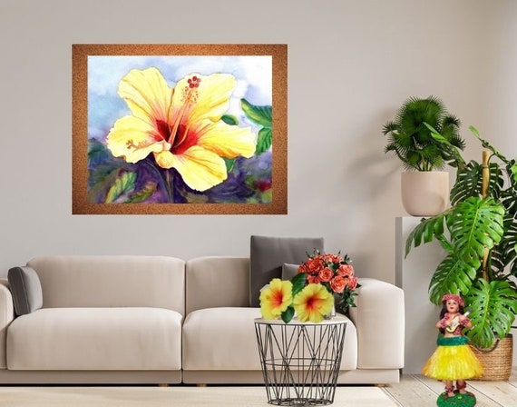 Large Art Print, Yellow Hibiscus, 16x20 18x24 24x30, Hawaiian Art, Hawaii Prints, hibiscus flower, hawaii flower, tropical, pua