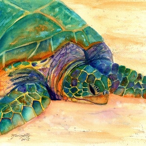 Hawaiian Sea Turtle Fine Art Print - Kauai Art - Honu Paintings - Childrens Wall Art - Ocean Sea Decor - Animal Giclee Print - Beach