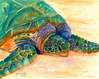 Hawaiian Sea Turtle Fine Art Print - Kauai Art - Honu Paintings - Childrens Wall Art - Ocean Sea Decor - Animal Giclee Print - Beach