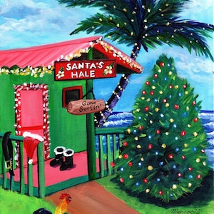Hawaii Christmas Card, Mele Kalikimaka Christmas Card Download, Hawaii Christmas, Surfing Santa, Hawaiian Santa Claus, Printable DIY Card